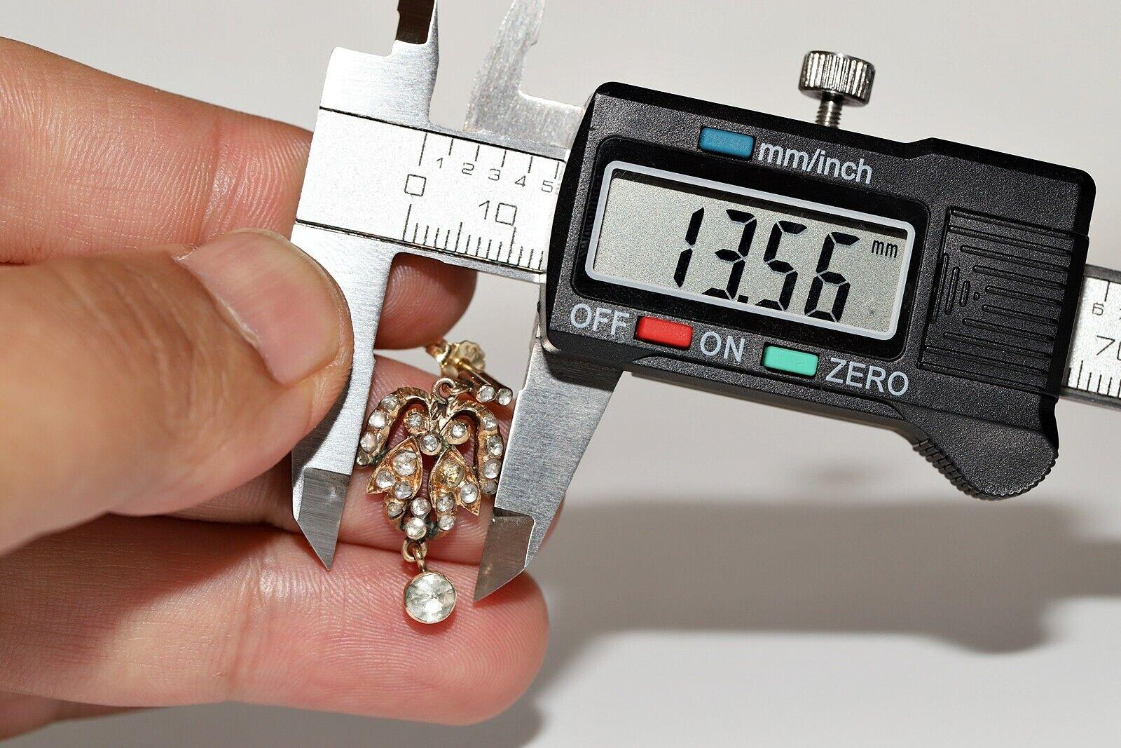 Antiguo Circa 1900s Oro 14k Diamante natural talla rosa decorado Pendiente de gota Corte rosa en venta