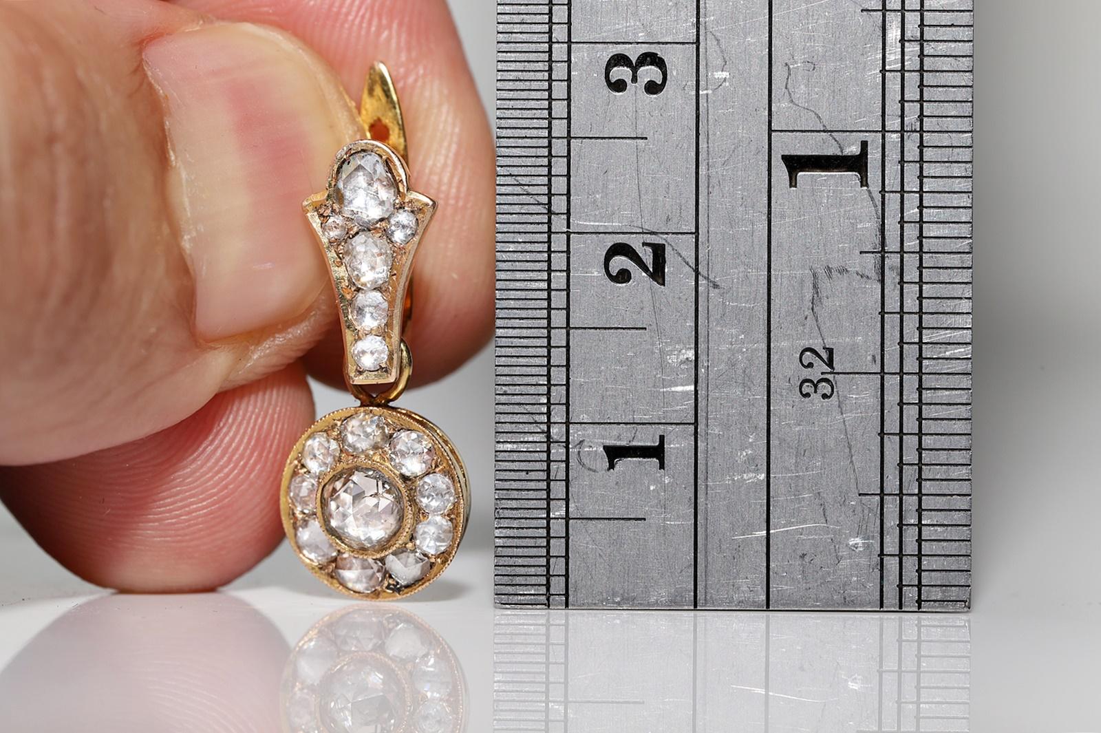 Antiker 14k Gold natürlicher Rosenschliff Diamant-Dekor-Tropfen-Ohrring, um 1900er Jahre im Zustand „Gut“ im Angebot in Fatih/İstanbul, 34