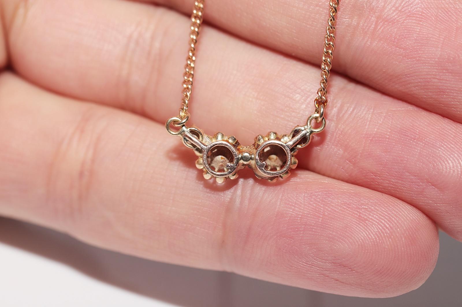 Collier pendentif ancien des années 1900 en or 14 carats décoré de diamants naturels taille rose en vente 4