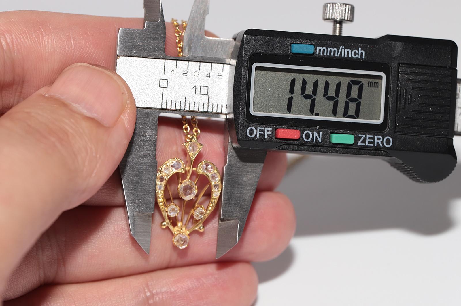 Antique Circa 1900s 14k Gold Natural Rose Cut Diamond Decorated Pendant Necklace For Sale 6