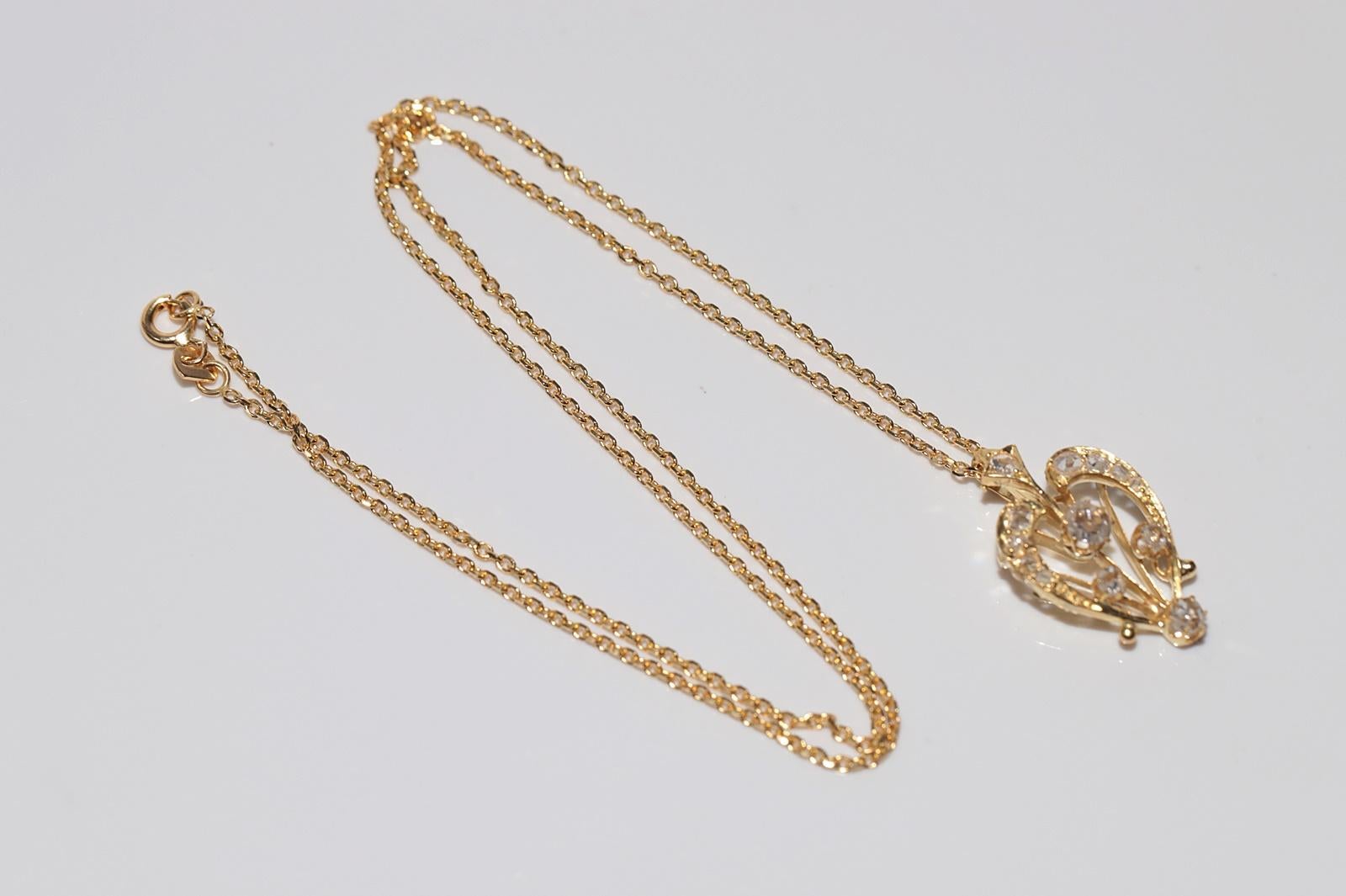 Antique Circa 1900s 14k Gold Natural Rose Cut Diamond Decorated Pendant Necklace For Sale 8