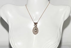 Antique Circa 1900s 14k Gold Natural Rose Cut Diamond Decorated Pendant Necklace