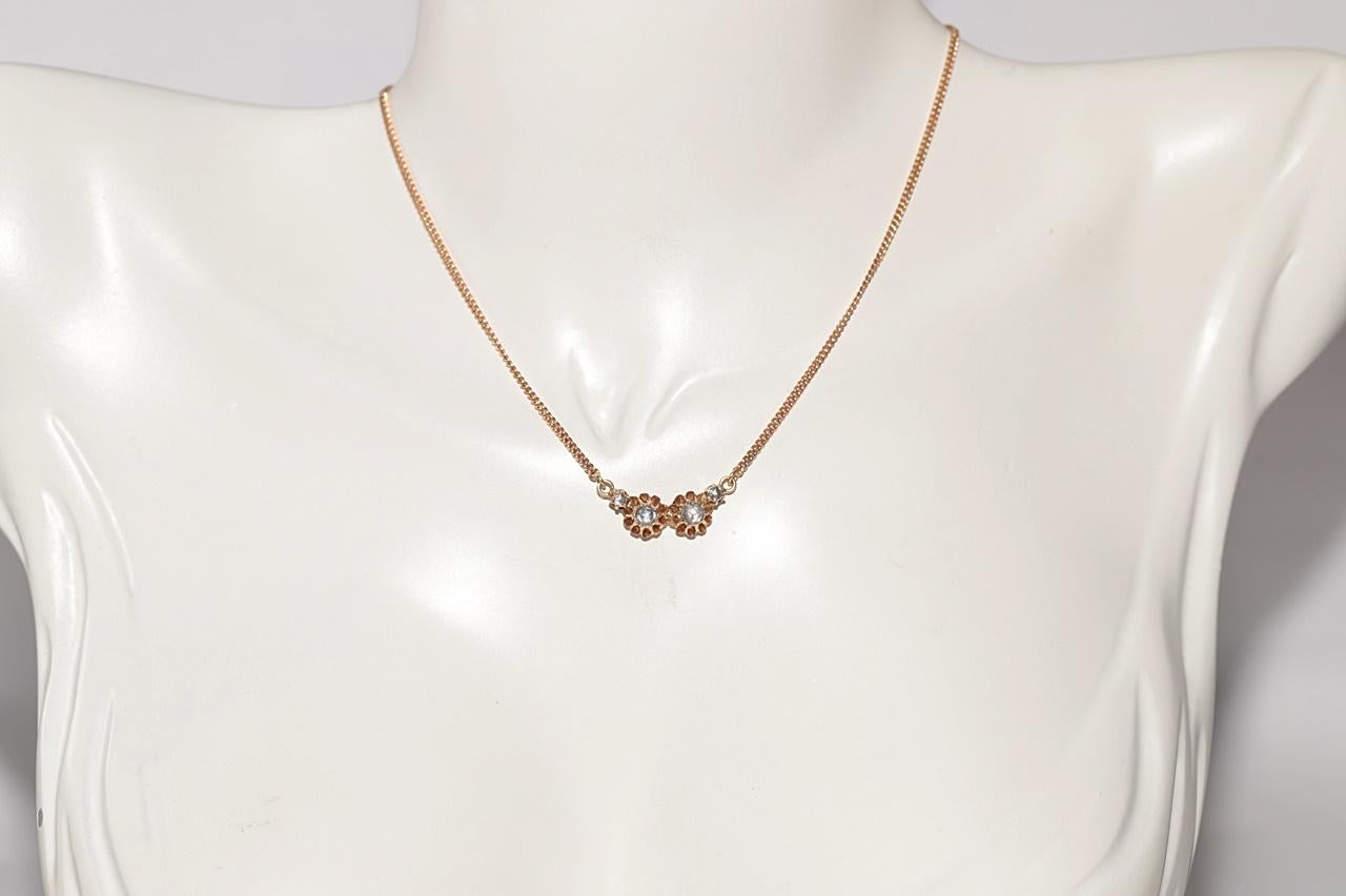 Victorien Collier pendentif ancien des années 1900 en or 14 carats décoré de diamants naturels taille rose en vente