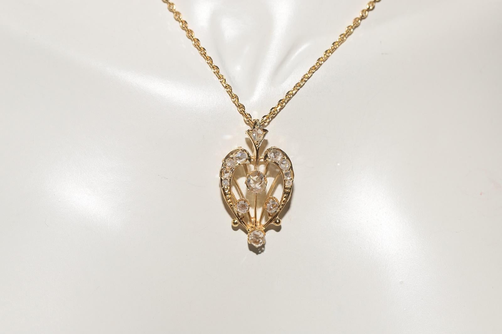 Victorian Antique Circa 1900s 14k Gold Natural Rose Cut Diamond Decorated Pendant Necklace For Sale