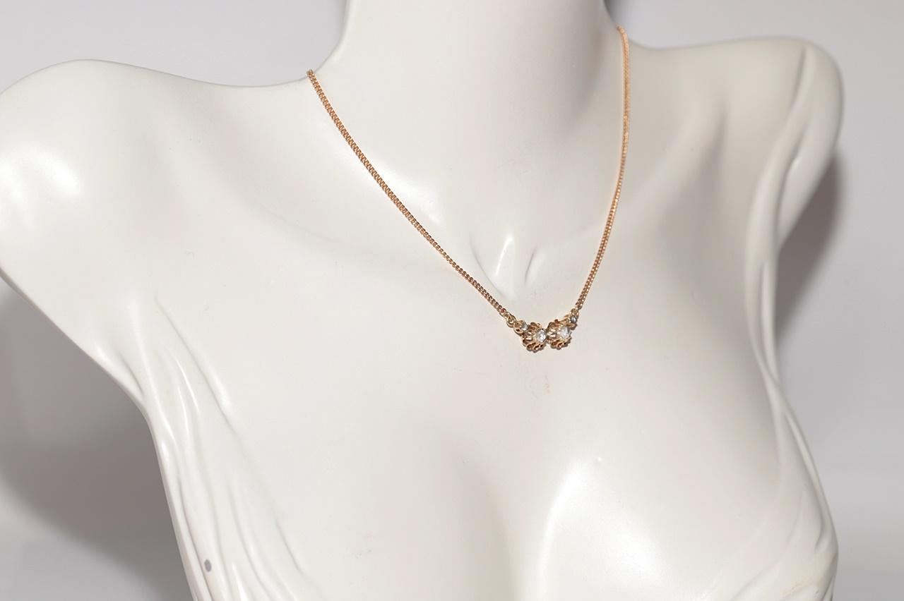 Taille rose Collier pendentif ancien des années 1900 en or 14 carats décoré de diamants naturels taille rose en vente