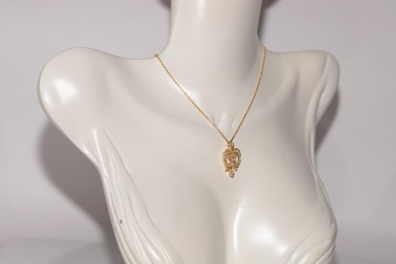 Antique Circa 1900s 14k Gold Natural Rose Cut Diamond Decorated Pendant Necklace In Good Condition For Sale In Fatih/İstanbul, 34