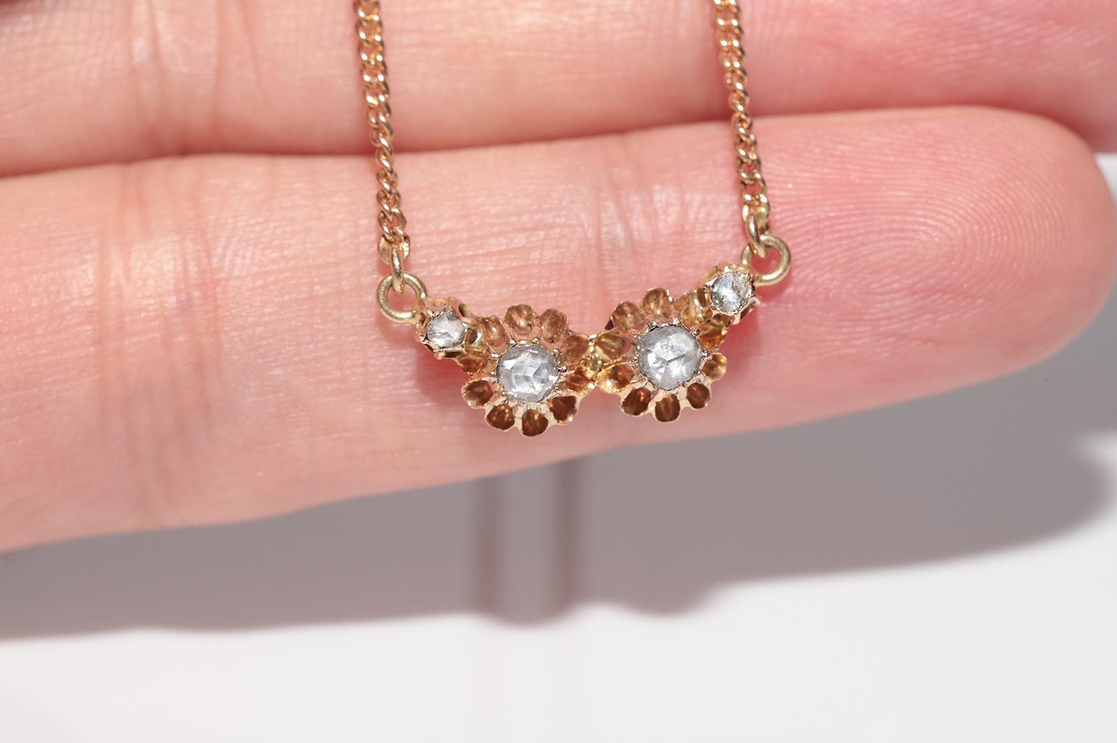 Collier pendentif ancien des années 1900 en or 14 carats décoré de diamants naturels taille rose Bon état - En vente à Fatih/İstanbul, 34