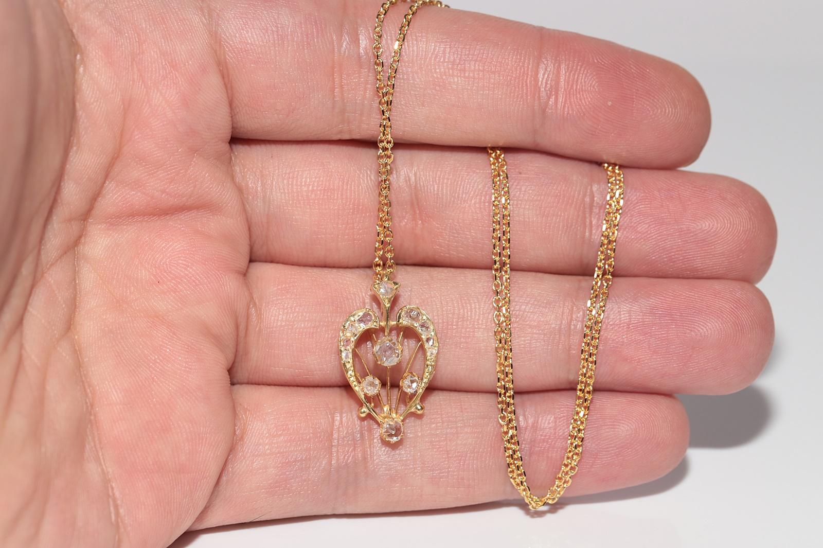 Women's Antique Circa 1900s 14k Gold Natural Rose Cut Diamond Decorated Pendant Necklace For Sale