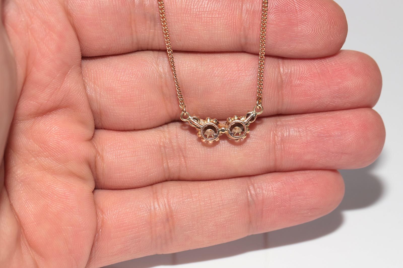 Collier pendentif ancien des années 1900 en or 14 carats décoré de diamants naturels taille rose en vente 1