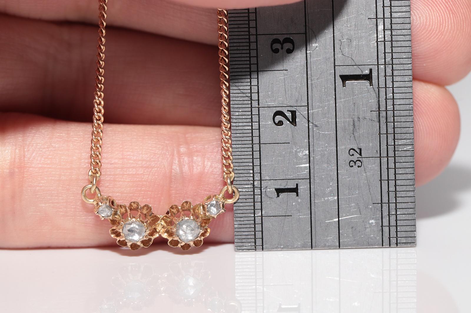 Collier pendentif ancien des années 1900 en or 14 carats décoré de diamants naturels taille rose en vente 2
