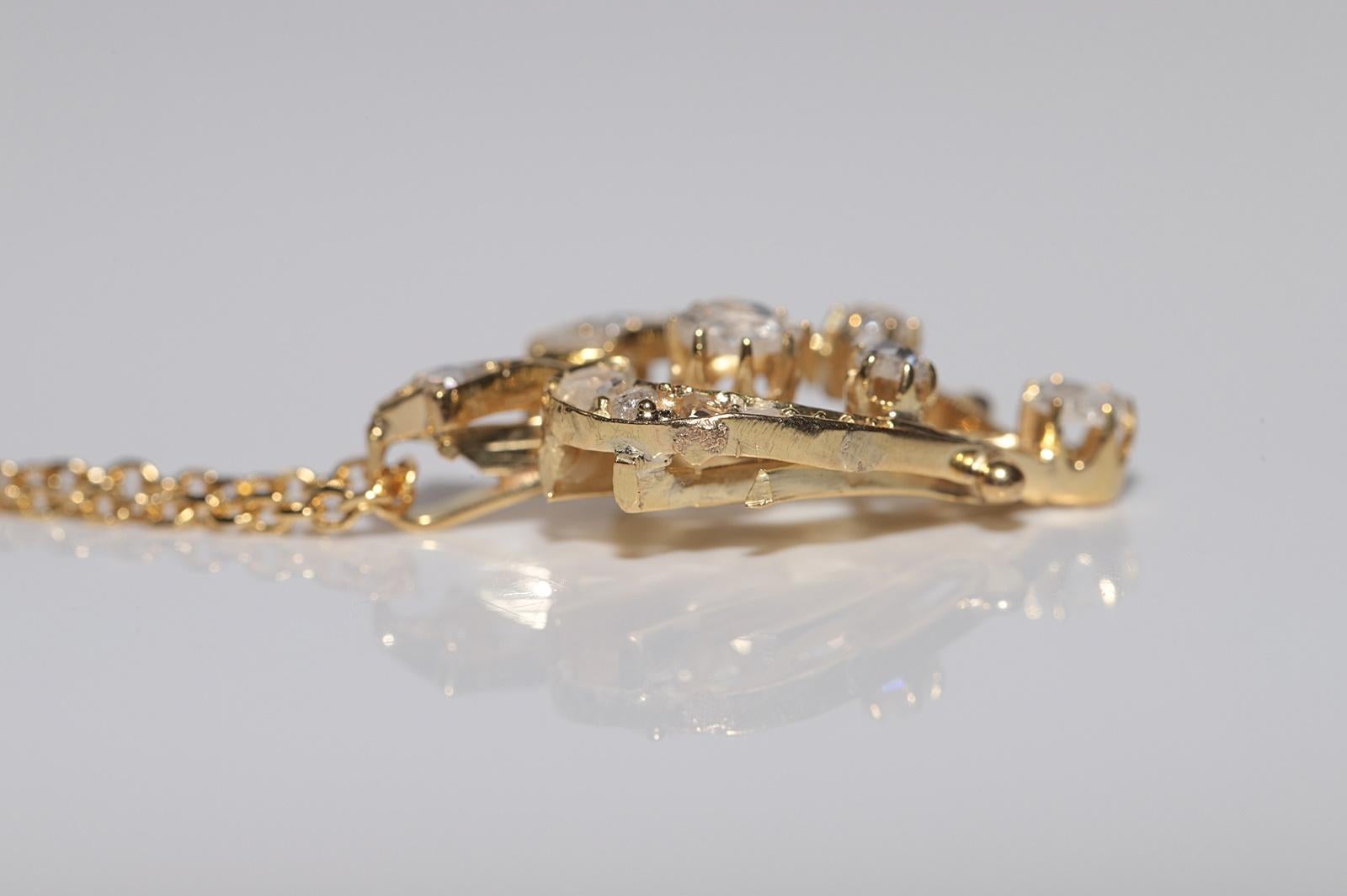 Antique Circa 1900s 14k Gold Natural Rose Cut Diamond Decorated Pendant Necklace For Sale 3