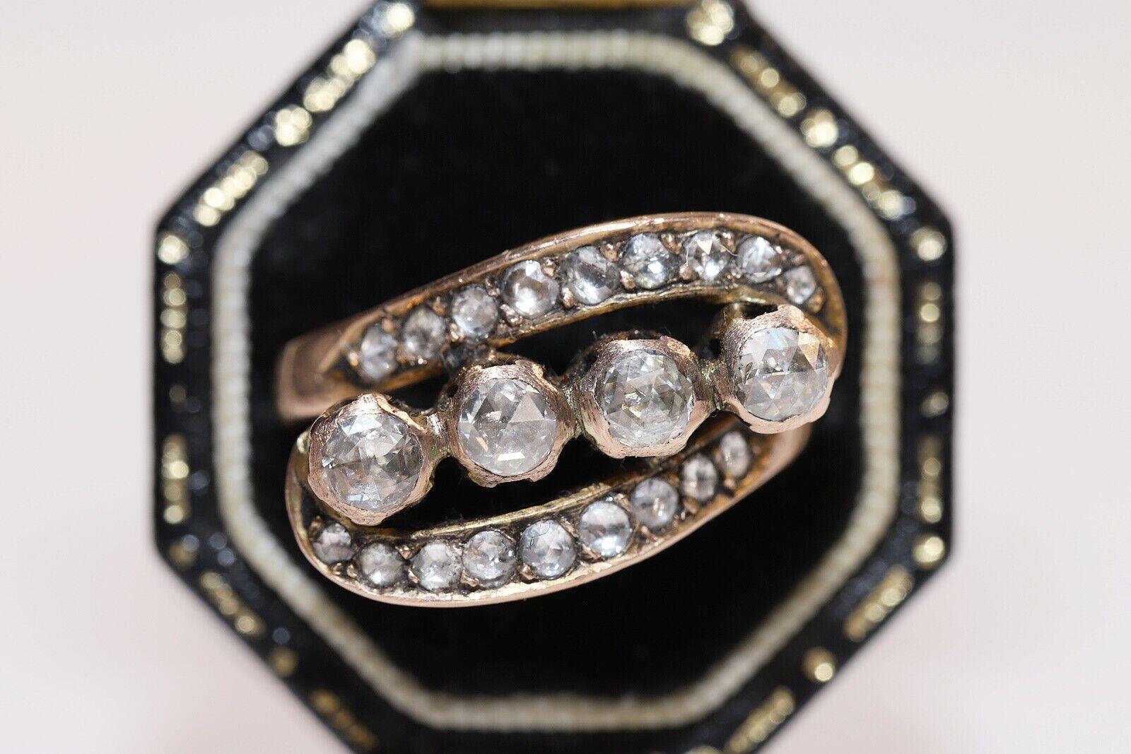 Antique Circa 1900s 14k Gold Natural Rose Cut Diamond Decorated Ring For Sale 5