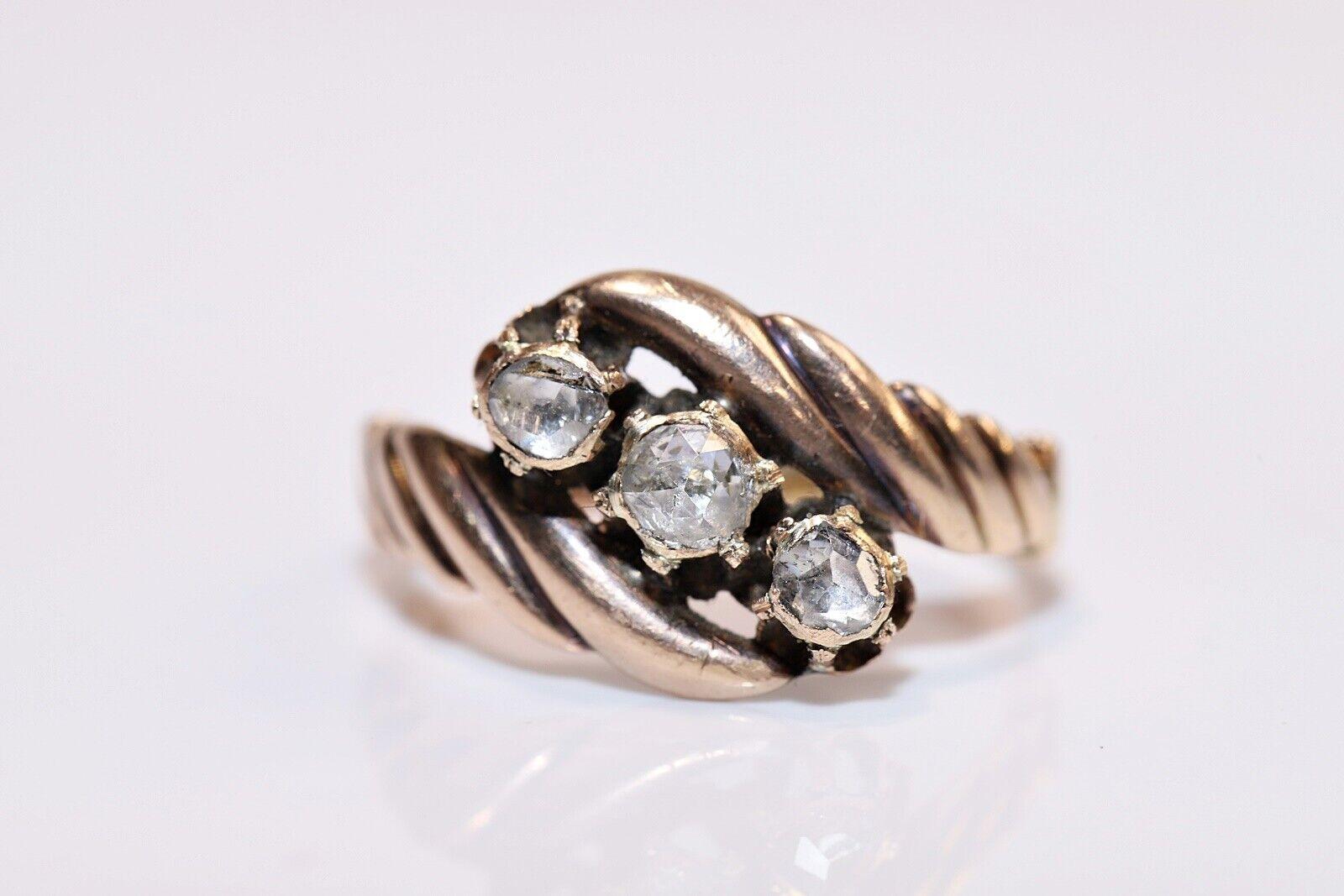 Antique Circa 1900s 14k Gold Natural Rose Cut Diamond Decorated Ring  6
