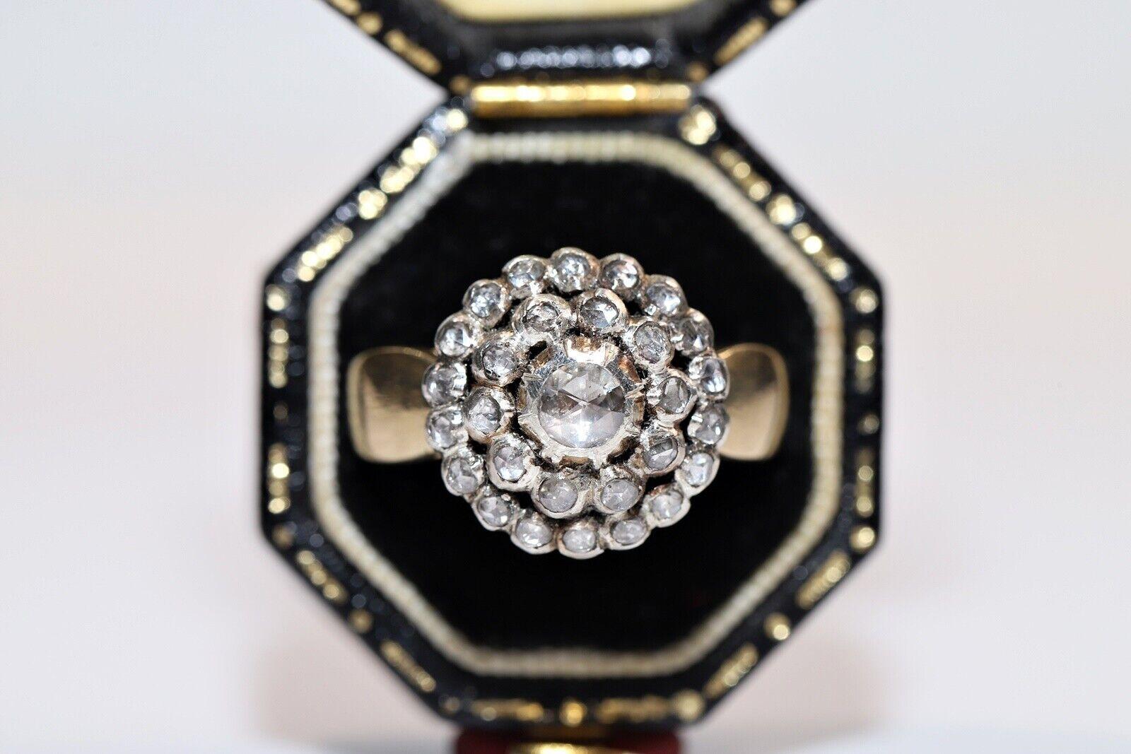 Antiker 14k Goldring mit natürlichem Diamanten im Rosenschliff, um 1900er Jahre, dekoriert  im Angebot 7