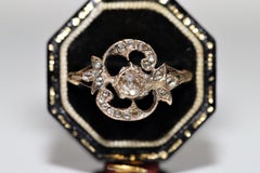 Antique Circa 1900s 14k Gold Natural Rose Cut Diamond Decorated Ring