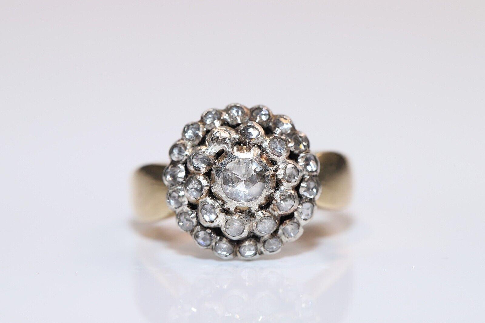 Late Victorian Antique Circa 1900s 14k Gold Natural Rose Cut Diamond Decorated Ring  For Sale