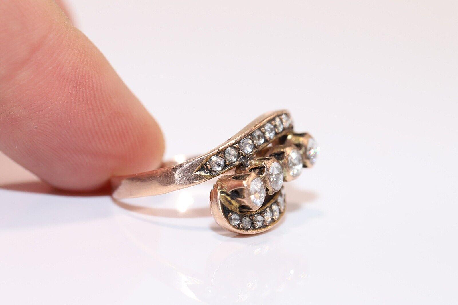 Retro Antique Circa 1900s 14k Gold Natural Rose Cut Diamond Decorated Ring For Sale