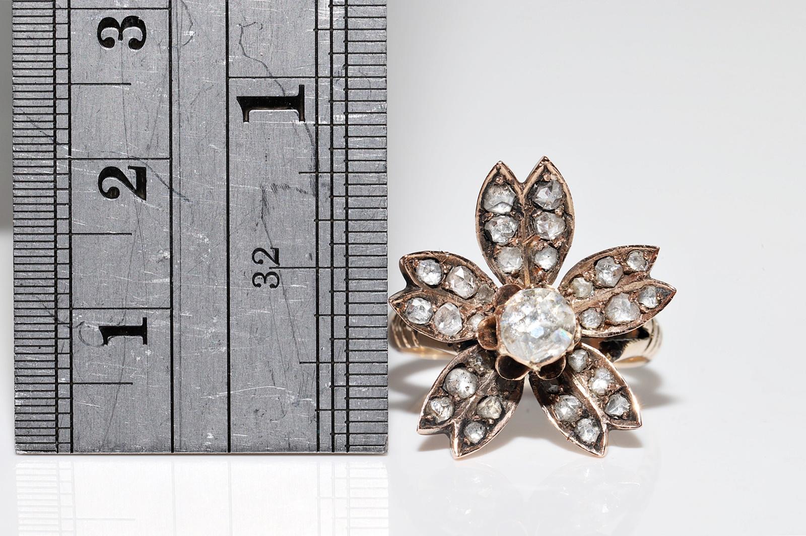 Taille rose Bague ancienne des années 1900 en or 14 carats décorée de diamants naturels taille rose en vente