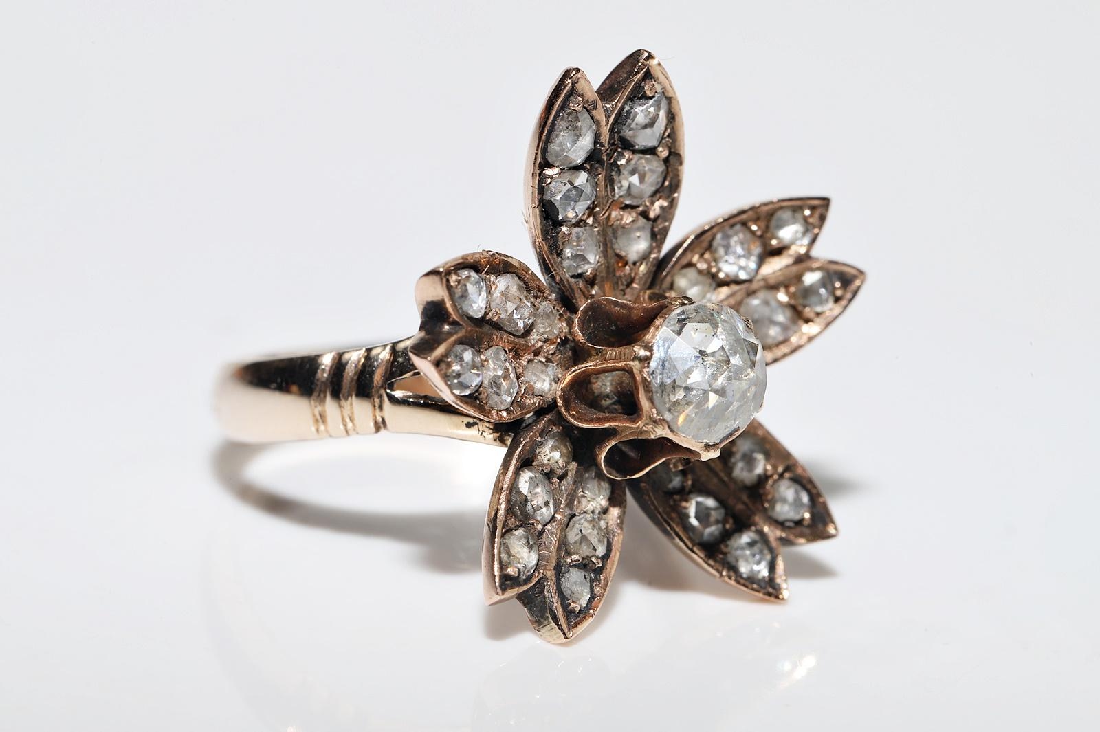 Bague ancienne des années 1900 en or 14 carats décorée de diamants naturels taille rose Bon état - En vente à Fatih/İstanbul, 34