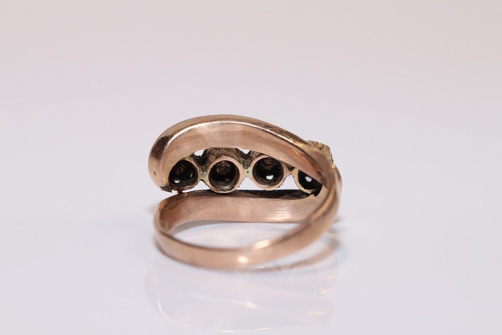 Antiker 14k Goldring mit natürlichem Diamanten im Rosenschliff, um 1900er Jahre, dekoriert im Angebot 1