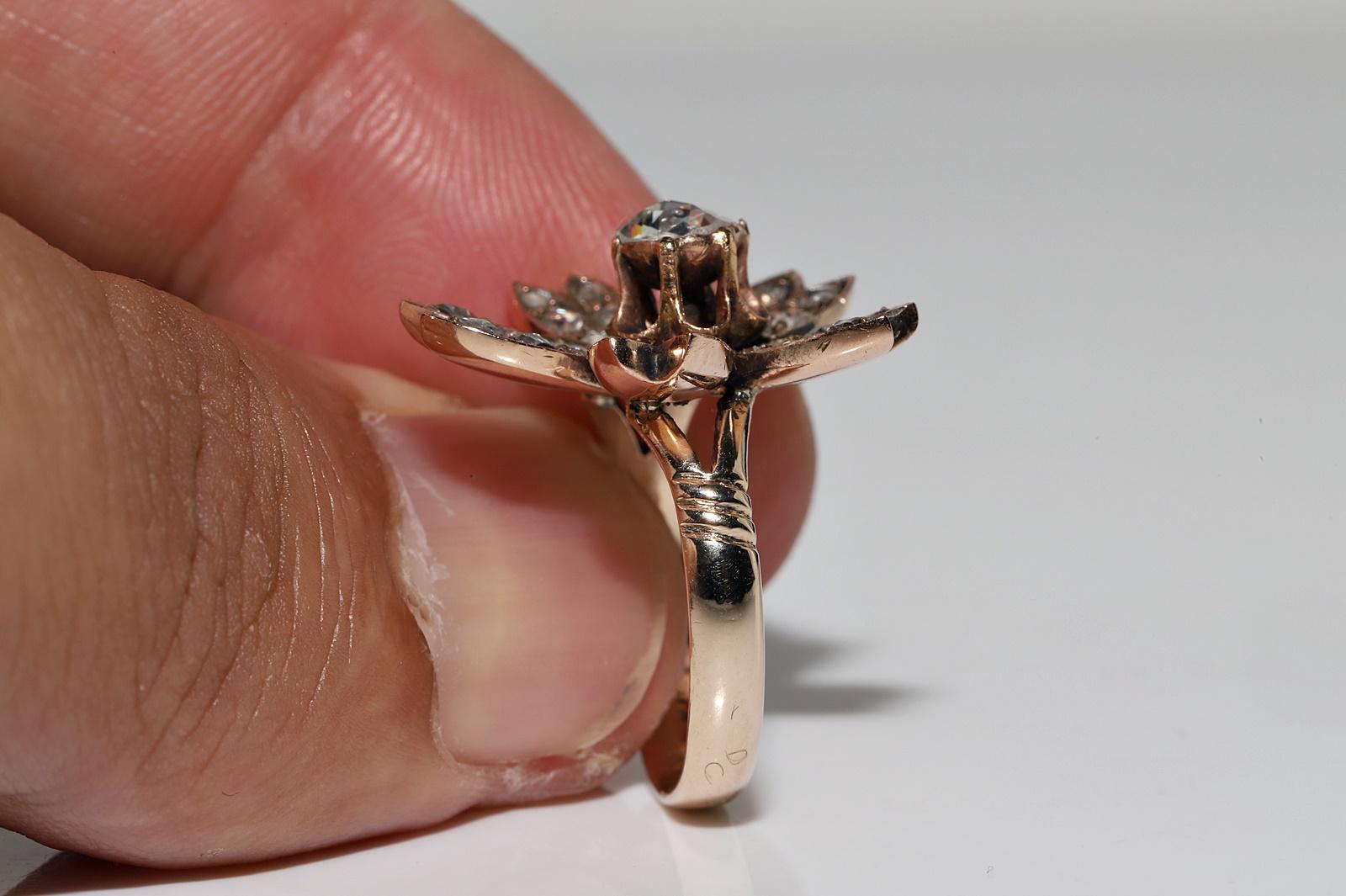 Bague ancienne des années 1900 en or 14 carats décorée de diamants naturels taille rose Pour femmes en vente