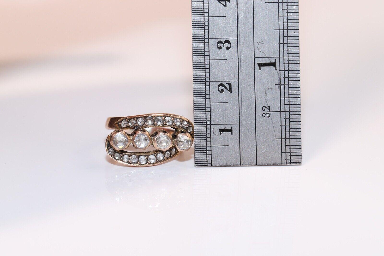 Antiker 14k Goldring mit natürlichem Diamanten im Rosenschliff, um 1900er Jahre, dekoriert im Angebot 2