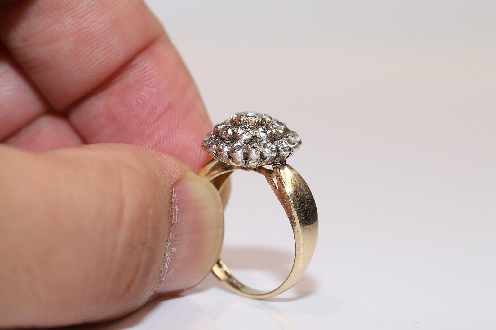 Antique Circa 1900s 14k Gold Natural Rose Cut Diamond Decorated Ring  For Sale 3