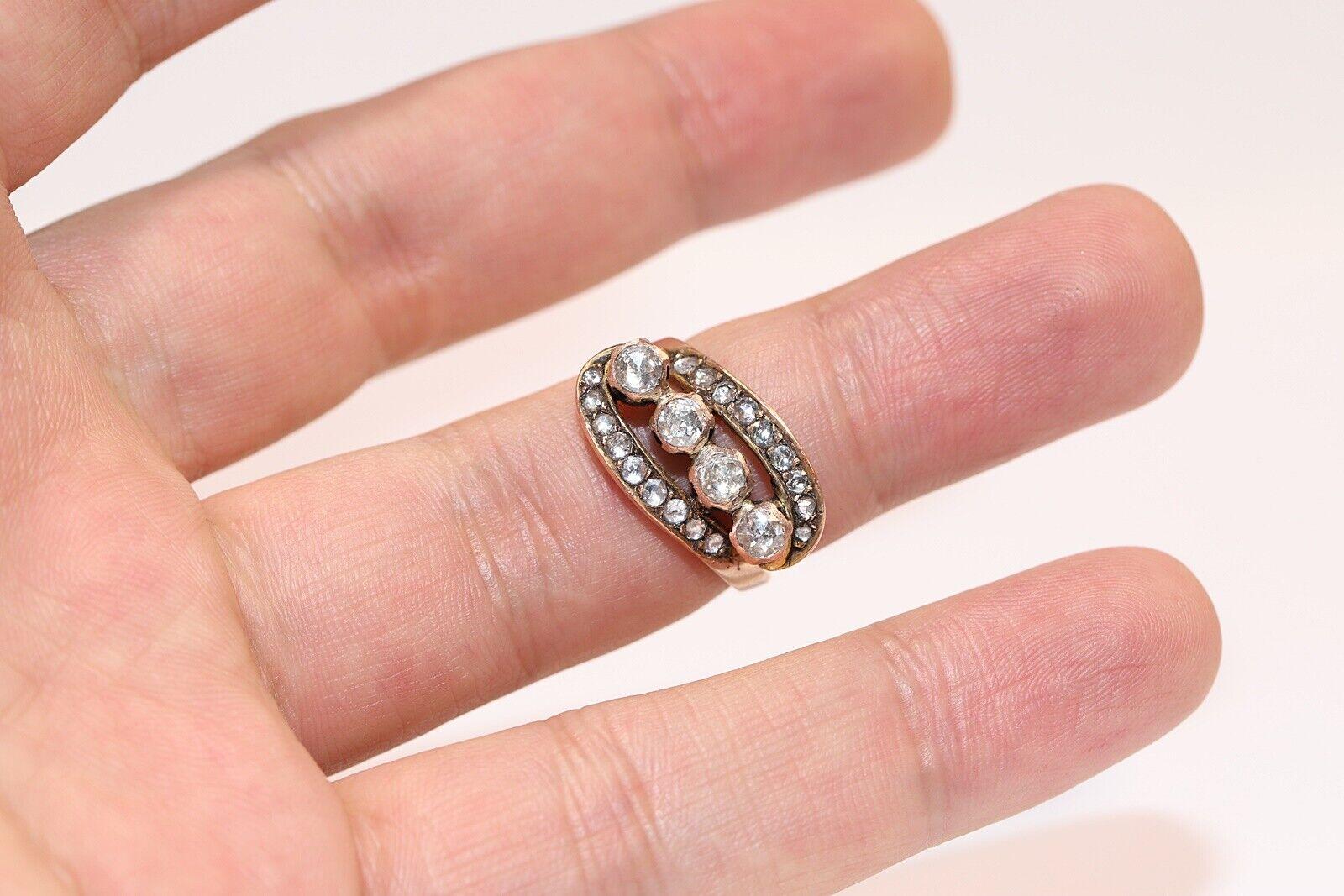 Antiker 14k Goldring mit natürlichem Diamanten im Rosenschliff, um 1900er Jahre, dekoriert im Angebot 3