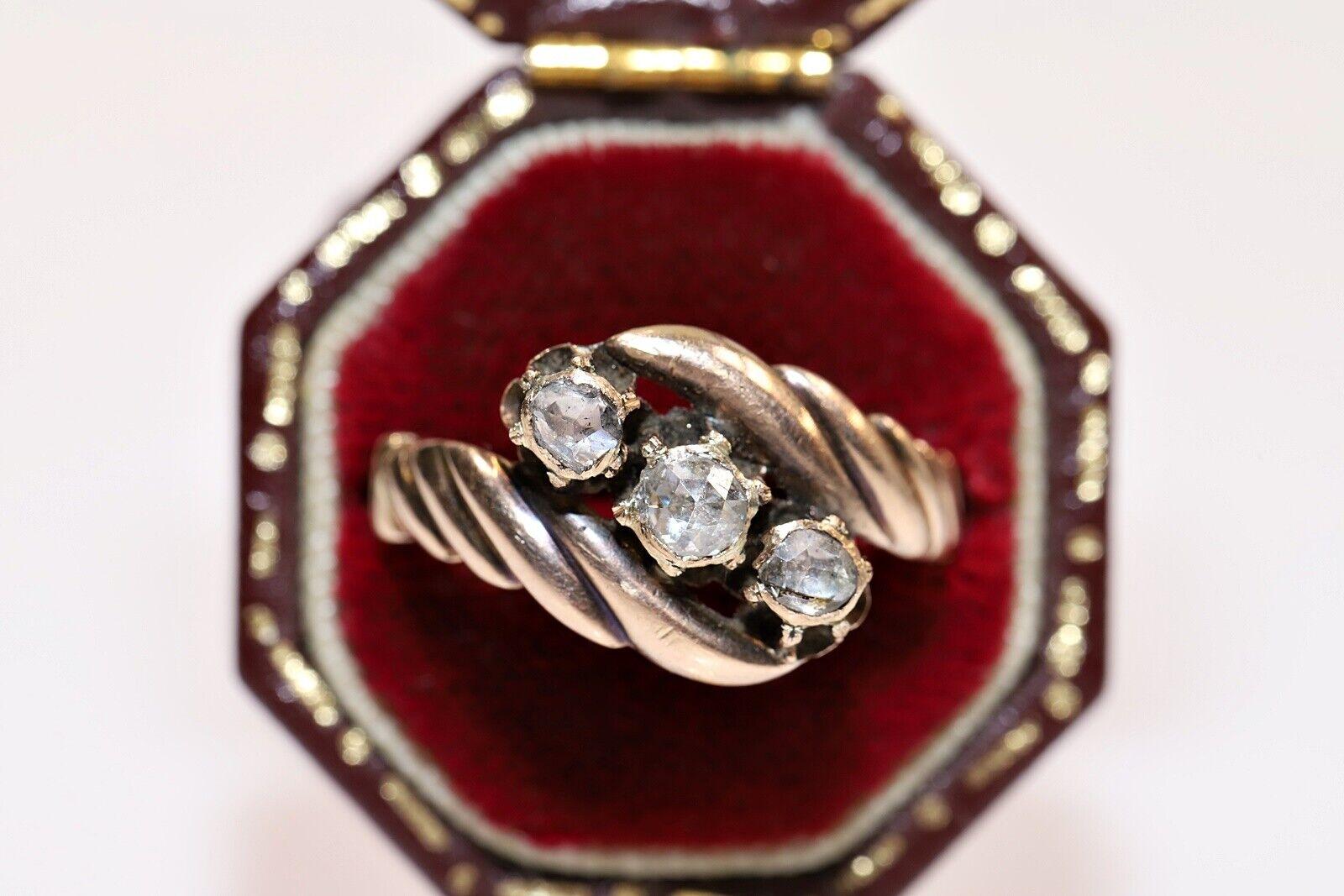 Antique Circa 1900s 14k Gold Natural Rose Cut Diamond Decorated Ring  4