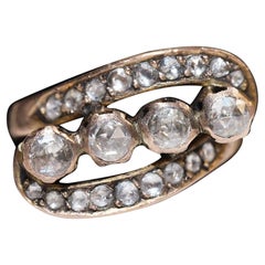 Antiker 14k Goldring mit natürlichem Diamanten im Rosenschliff, um 1900er Jahre, dekoriert