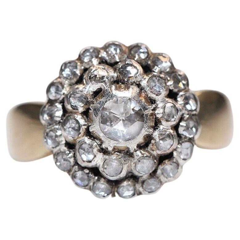 Antique Circa 1900s 14k Gold Natural Rose Cut Diamond Decorated Ring 