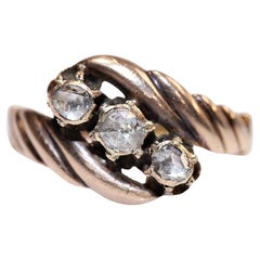 Antique Circa 1900s 14k Gold Natural Rose Cut Diamond Decorated Ring 