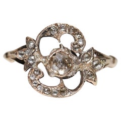 Antique Circa 1900s 14k Gold Natural Rose Cut Diamond Decorated Ring