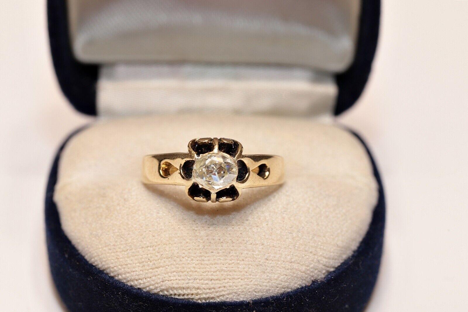 Antique Circa 1900s 14k Gold Natural Rose Cut Diamond Decorated Solitaire Ring  For Sale 5