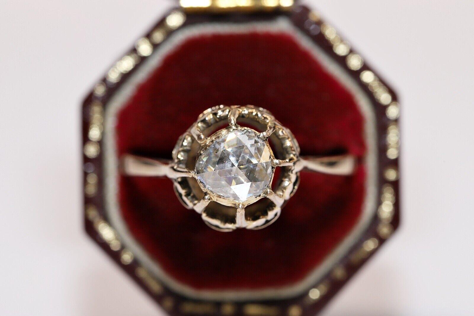 Bague solitaire ancienne des années 1900 en or 14 carats décorée de diamants naturels taille rose  en vente 5