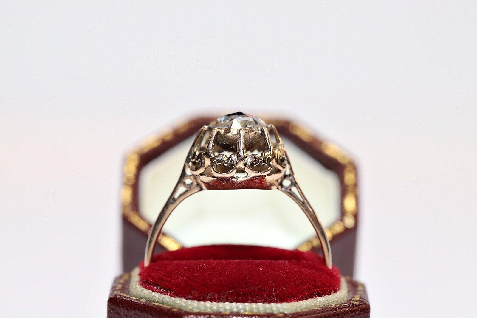 Bague solitaire ancienne des années 1900 en or 14 carats décorée de diamants naturels taille rose  en vente 6