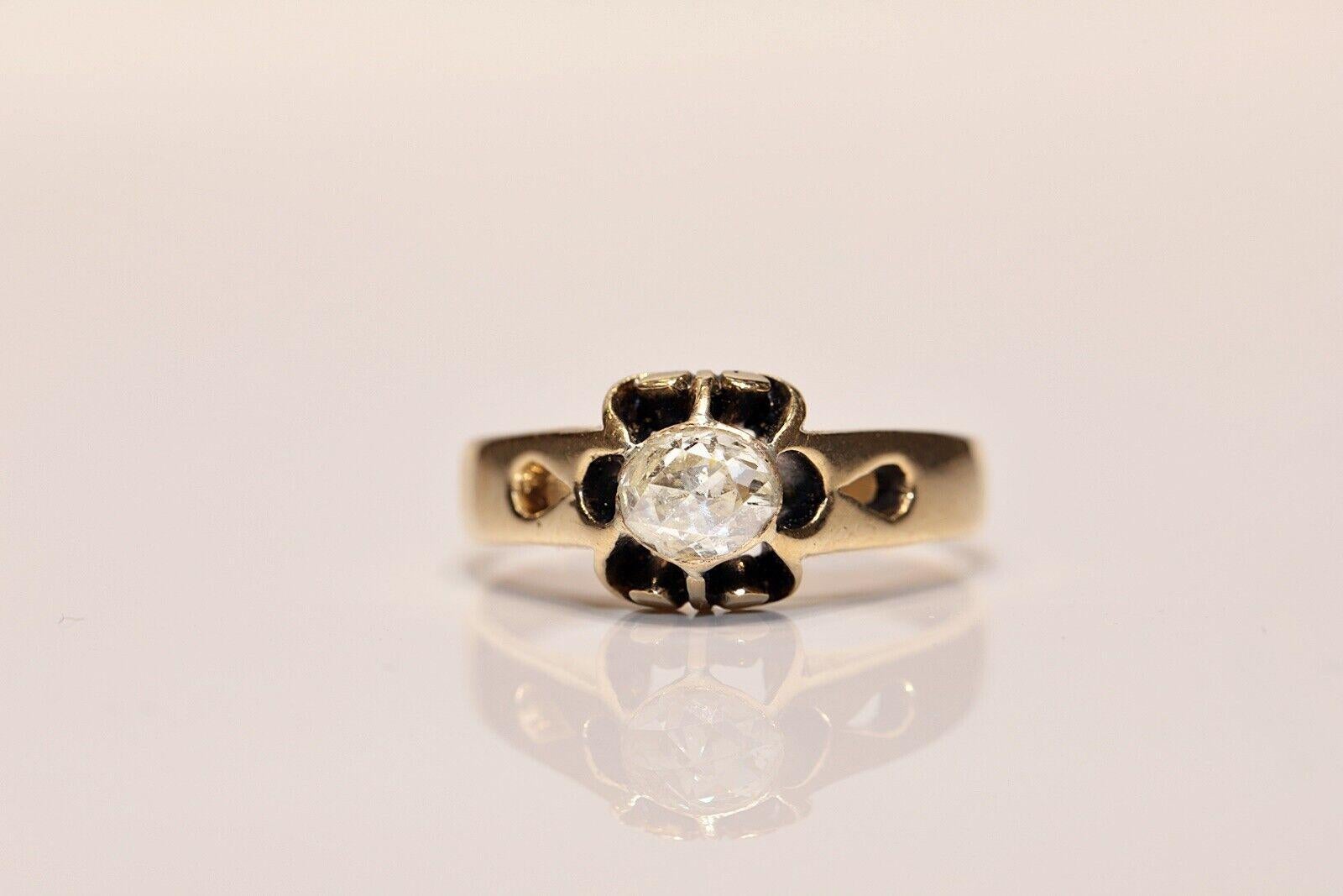 Antique Circa 1900s 14k Gold Natural Rose Cut Diamond Decorated Solitaire Ring  For Sale 8