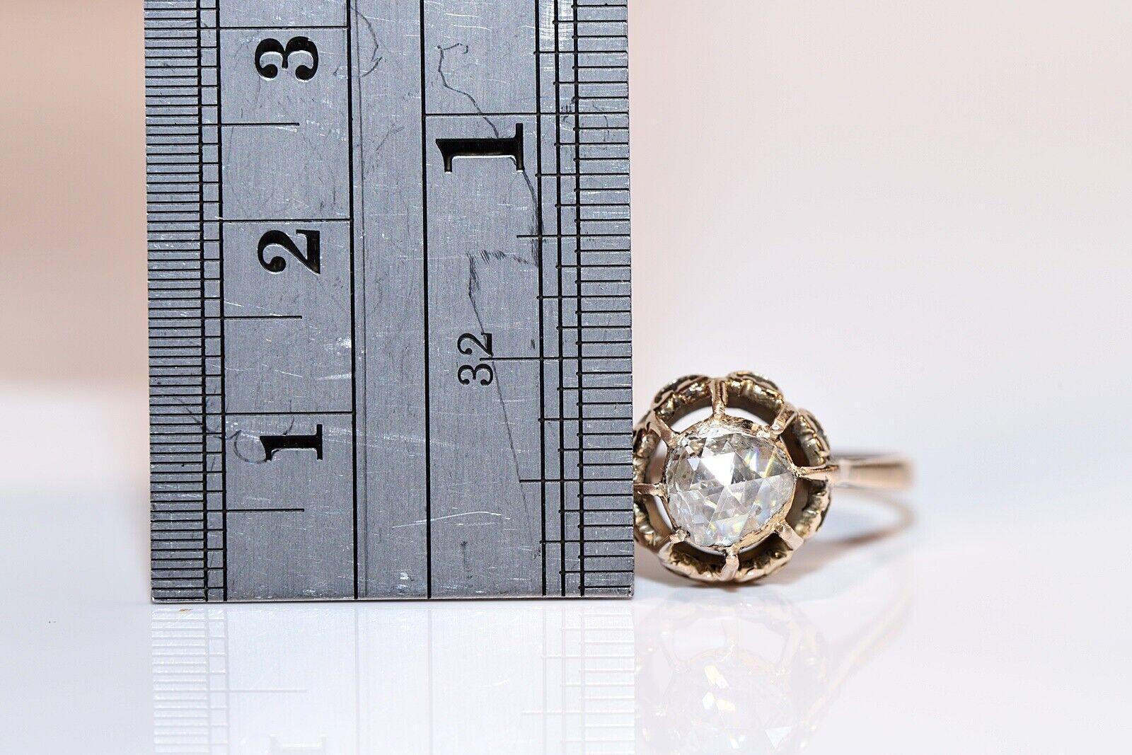 Bague solitaire ancienne des années 1900 en or 14 carats décorée de diamants naturels taille rose  Pour femmes en vente