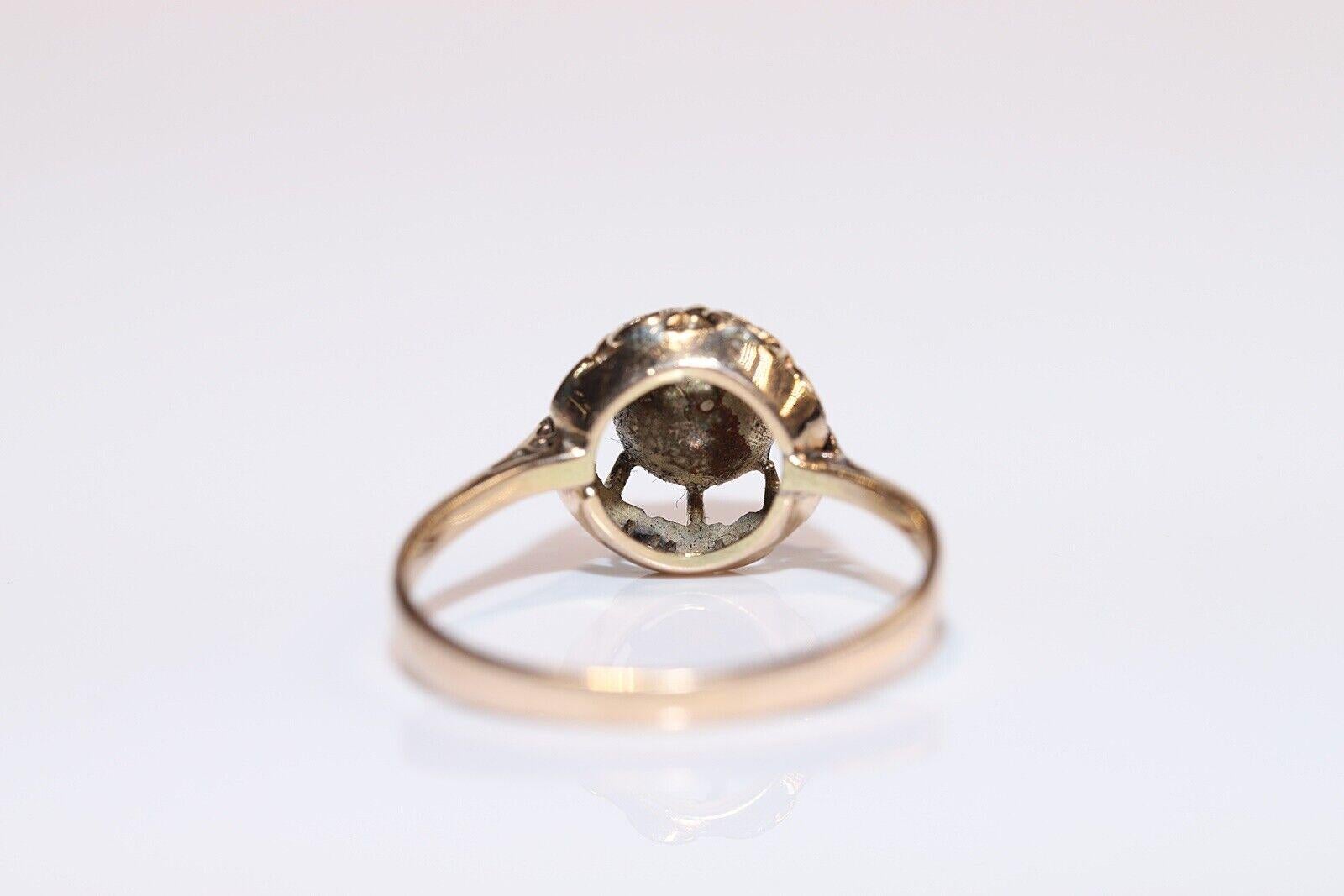 Antique Circa 1900s 14k Gold Natural Rose Cut Diamond Decorated Solitaire Ring  For Sale 2