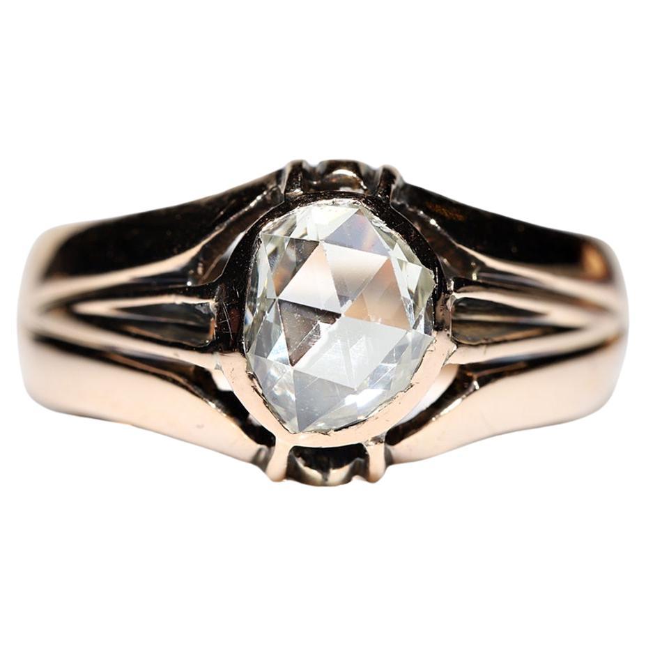 Antique Circa 1900s 14k Gold Natural Rose Cut Diamond Solitaire Ring ...