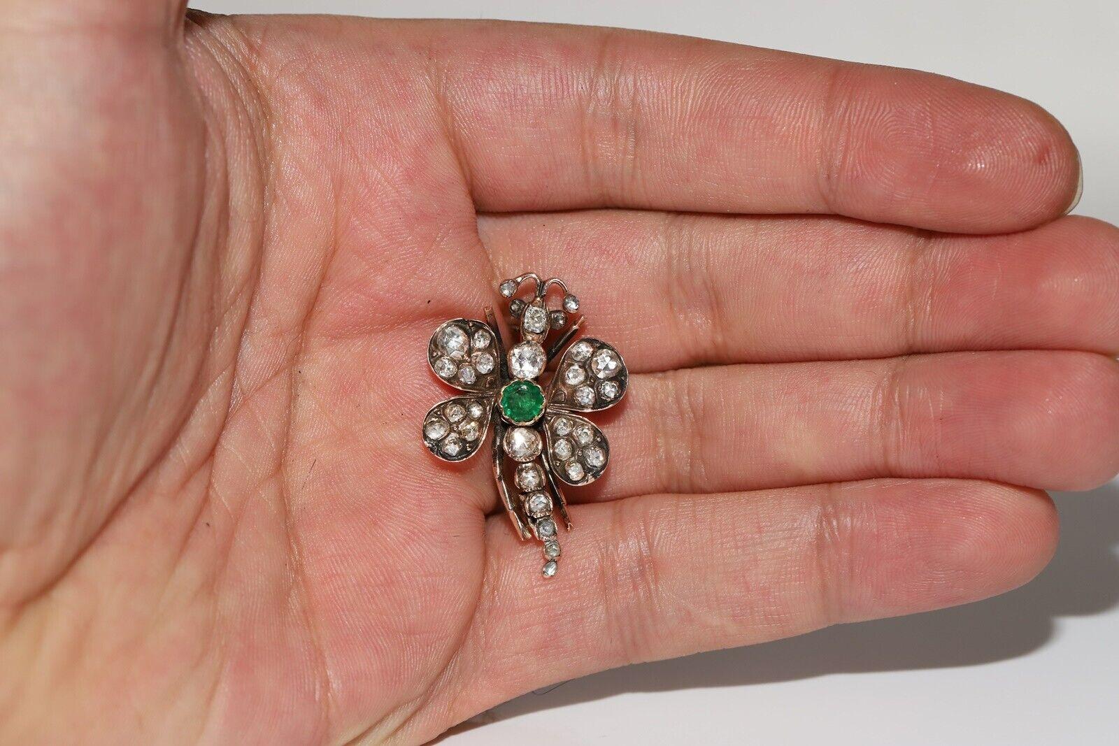 Antique Circa 1900s 14k Gold Natural Rose Cut Diamond Dragonfly Brooch For Sale 5