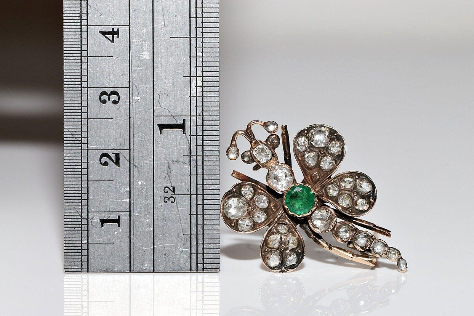 Antique Circa 1900s 14k Gold Natural Rose Cut Diamond Dragonfly Brooch In Good Condition For Sale In Fatih/İstanbul, 34