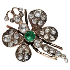 Antiguo broche de libélula de oro de 14 quilates con diamantes naturales talla rosa de alrededor de 1900