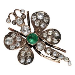 Antique Circa 1900s 14k Gold Natural Rose Cut Diamond Dragonfly Brooch