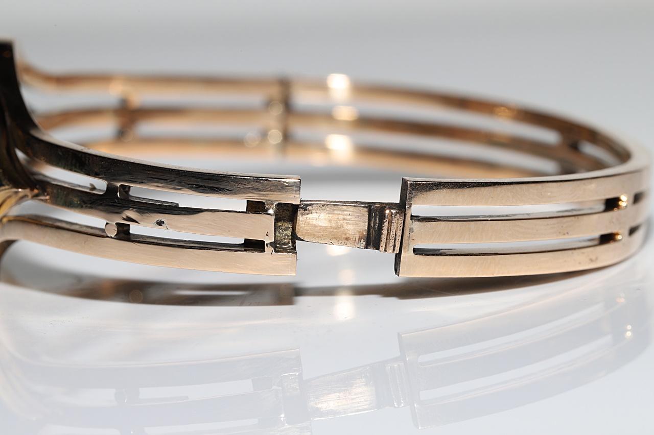Bracciale antico CIRCA 1900 in oro 14k con diamante naturale taglio rosa e smalto in vendita 4