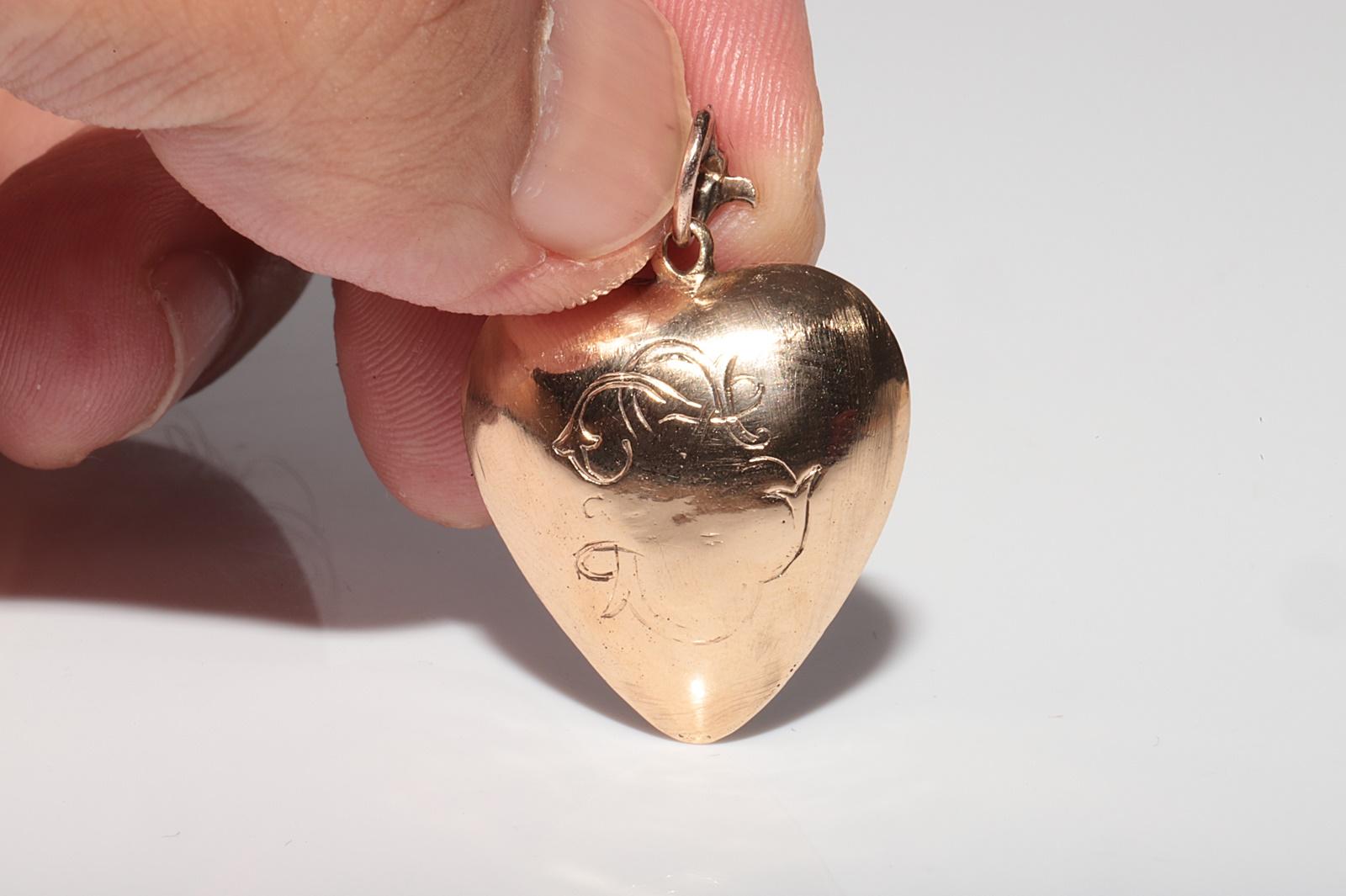 Collier pendentif cœur ancien des années 1900 en or 14 carats avec diamants naturels taille rose Bon état - En vente à Fatih/İstanbul, 34