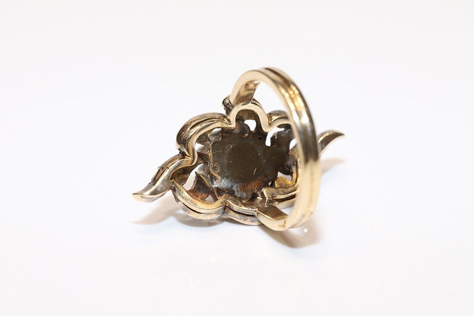 Women's Antique Circa 1900s 14k Gold Natural Rose Cut Diamond Navette Ring  For Sale
