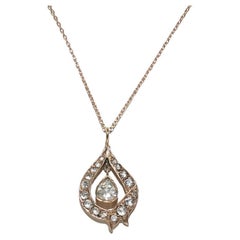 Collana con ciondolo in oro 14k con diamanti naturali taglio rosa, antica CIRCA 1900