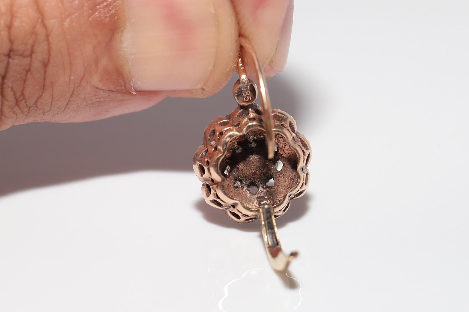 Antique Circa 1900s 14k Gold Natural Rose Cut Diamond Rose Style Earring For Sale 6