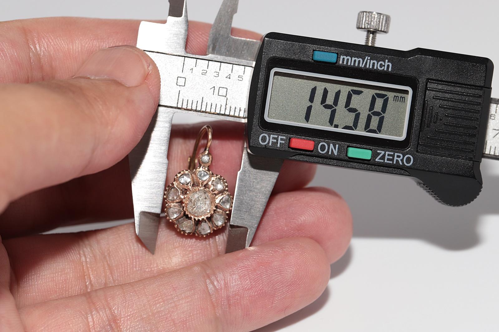 Antique Circa 1900s 14k Gold Natural Rose Cut Diamond Rose Style Earring For Sale 10